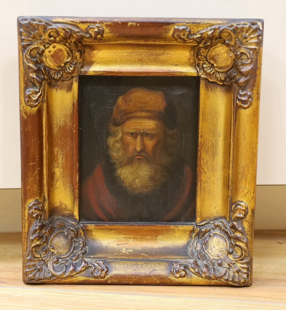 19th century Continental School, oil on panel, Portrait of a bearded man, 12 x 9.5cm